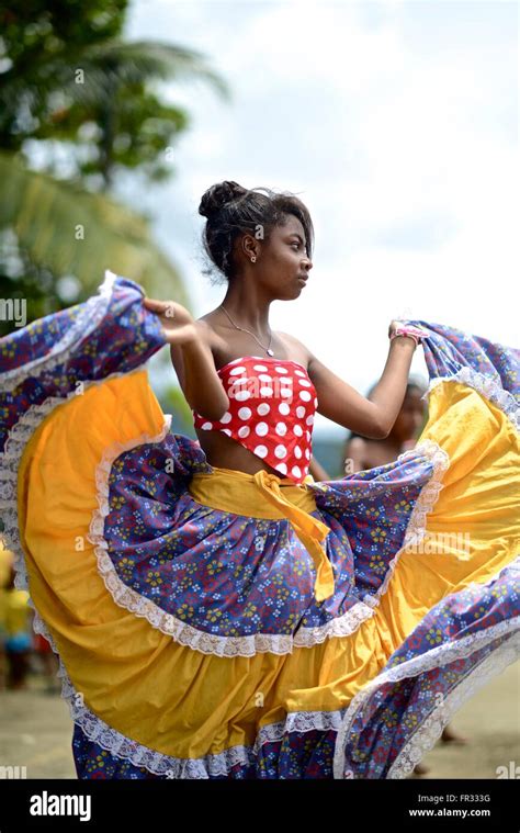 Afro Colombian Dances With Colorful Traditional Clothing Stock Photo