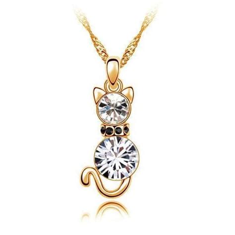Crystal Cat Necklace Womens Jewelry Necklace Cat Pendant Necklace