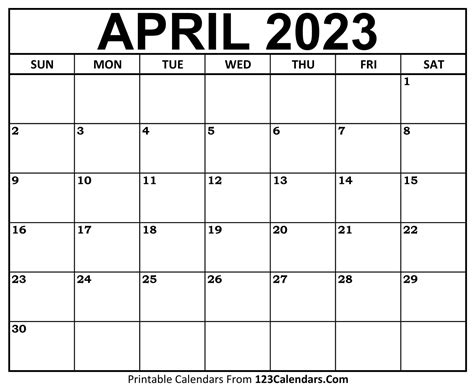 Printable April 2023 Calendar Templates
