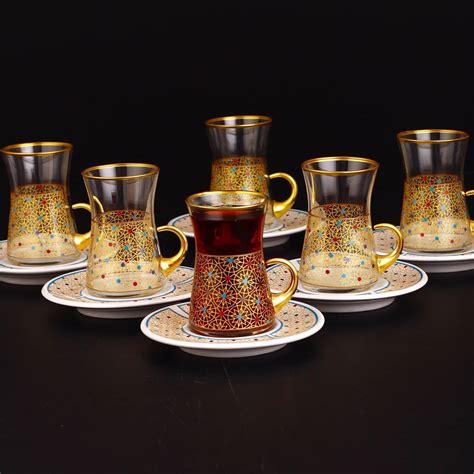 Colorfull Thin Waist Turkish Tea Set With Porcelain Saucers Fairturk Com