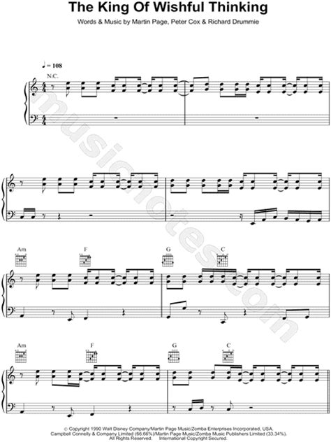 go west the king of wishful thinking sheet music in a minor transposable download and print