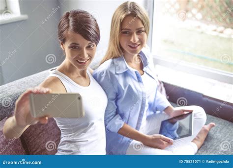 Girls With Gadget Stock Image Image Of Expression People 75521071
