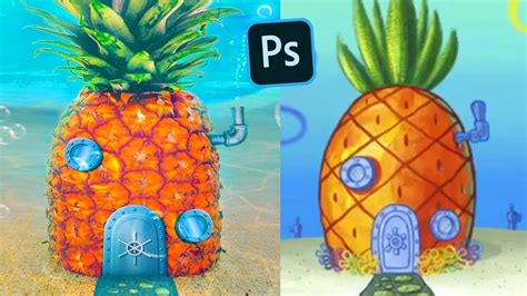 spongebob s real pineapple house in photoshop speed art youtube