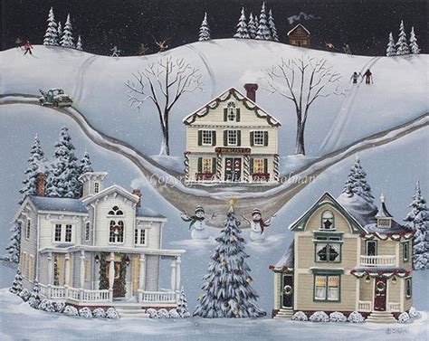 Christmas Folk Art Print Village Of Snowflake Etsy In 2021