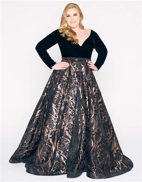 See more ideas about plus size dresses, dresses, plus size prom dresses. Mac Duggal - 67614F Velvet Long Sleeve Sequined Ballgown ...