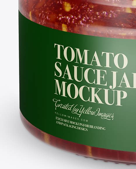 Download 250ml Clear Glass Jar with Tomato Sauce Mockup (High-Angle ...