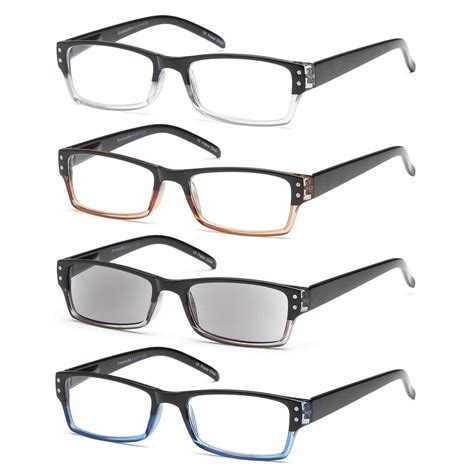 gamma ray readers 4 pack spring hinges rectangular reading glasses includes sun readers for men