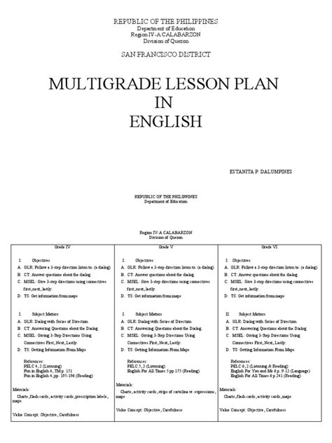 multi grade lesson plan  english nature