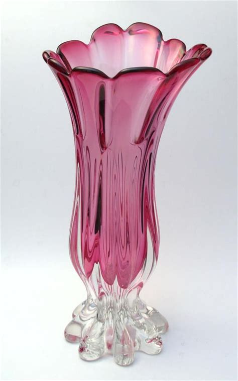 Tall Elegant Vintage Italian Murano Art Glass Cranberry Pink Cased Vase Ebay Glass Art