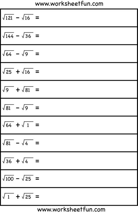 Adding And Subtracting Square Roots Free Printable Worksheets