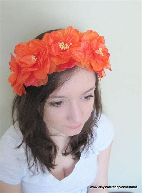Flower Crown Festival Wear Coachella Orange Flower Headband Rave