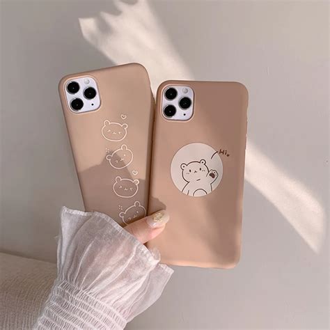 Cartoon Simple Bear Cute Korean Couple Phone Case For Iphone 12 11 Pro