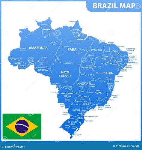 The Detailed Map Of The Brazil With Regions Or States And Cities