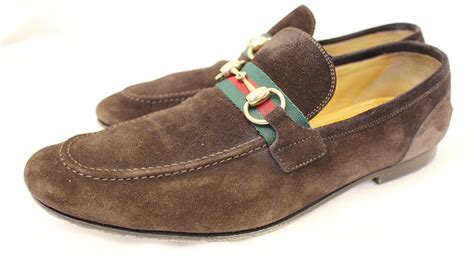 Gucci Mens Horsebit Suede Leather Loafer With Web Size 8