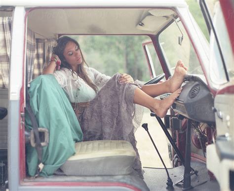 Barefoot Driving Woman Car