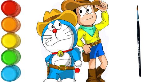 How To Draw Cowboy Doraemon And Nobita Best Friends Forever Step By