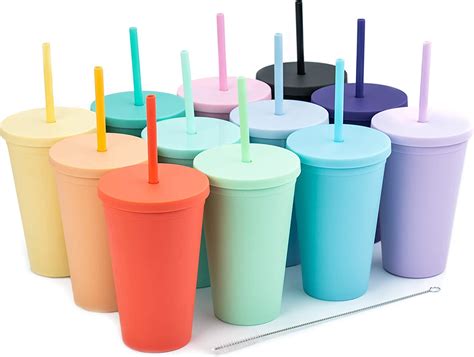 Tumblers With Lids 12 Pack 16oz Colored Acrylic Cups With Lids And Straws