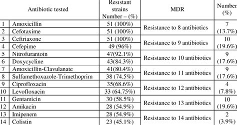 Antibiotic Resistance Pattern Of 51 E Coli Strains And Antibiogram