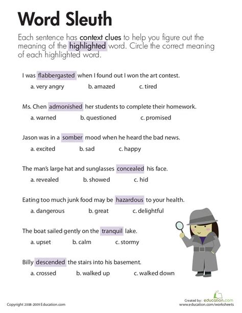 Context Clues Vocabulary Worksheets