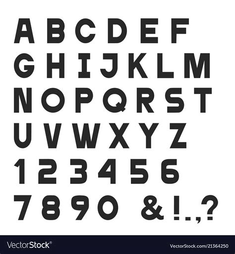 Black Simple Font Alphabet Lettersnumbers And Vector Image