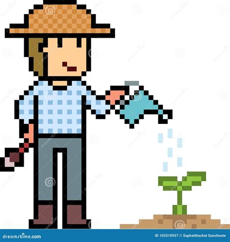 Vector Pixel Art Gardener Stock Vector Illustration Of Garden