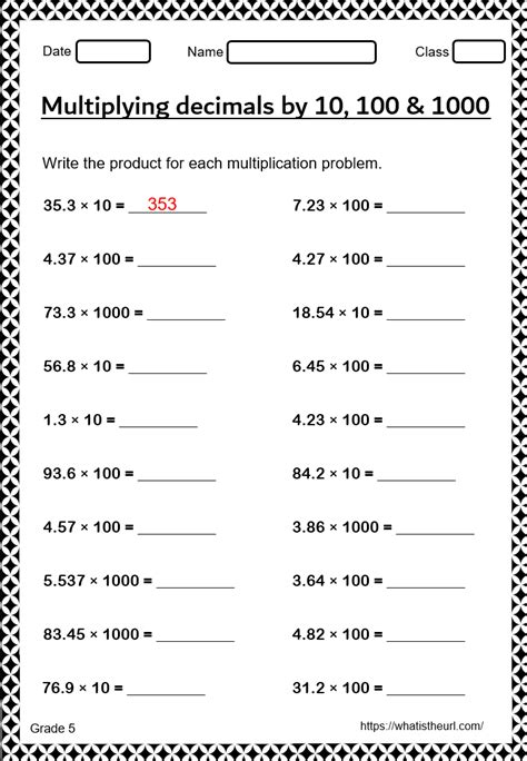 Math Decimal Worksheets For 5th Grade