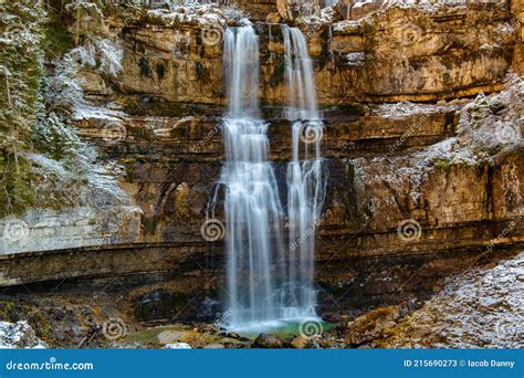 Beautiful Waterfall Vallesinella In Madonna Di Campiglio In The Autumn