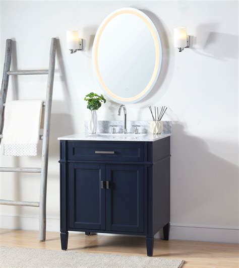 Traditional bathroom vanity double sink cabinet with red chestnut finish item comes with travertine stone top and ivory ceramic sink.best bathroom vanity brands out there, you're ready to get started on your bathroom. 30" Tennant Brand Durand Navy Blue Bathroom Sink Vanity ZK ...
