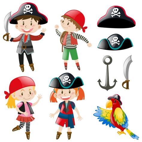 Niños Con Disfraces De Pirata Vector Gratis
