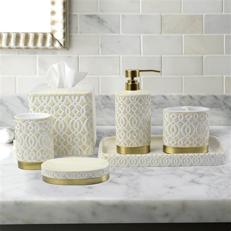 Bathroom Accessories Set 6 Piece Gold White Acrylic Bath Etsy