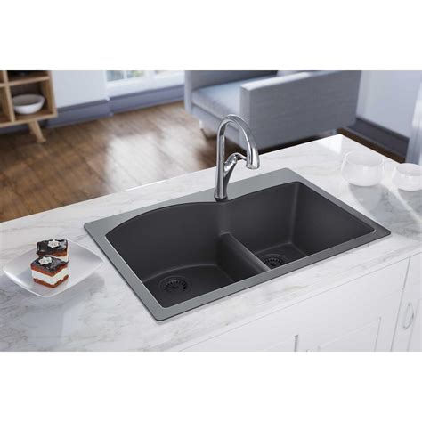 Elkay Quartz Luxe 33 X 22 X 10 Offset 6040 Dbl Drop In Sink Charcoal