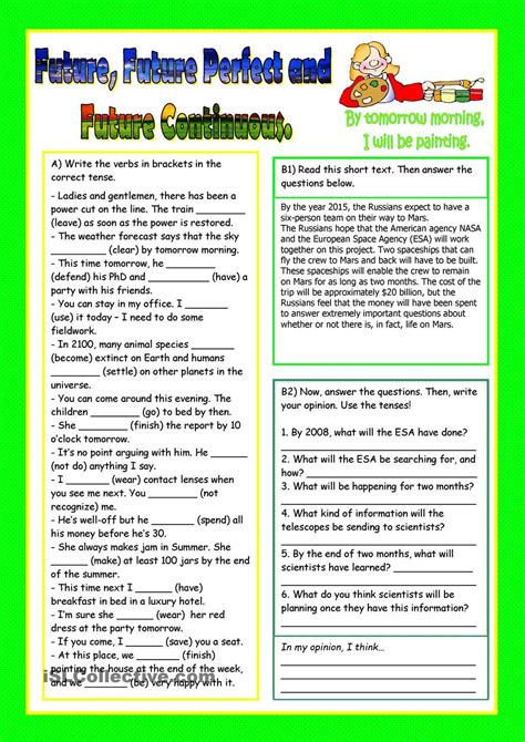 Future Continuous Tense Worksheets For Grade 5 With Answers Printable