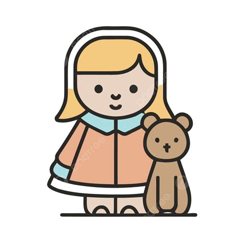 Gadis Kecil Dengan Ikon Boneka Beruang Vektor Ikon Linear Yang