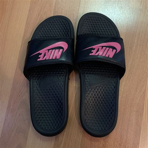 Womens Black And Pink Nike Slides On Mercari Pink Nike Slides Pink