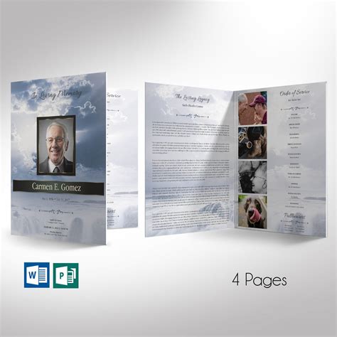Blue Forever Funeral Program Large Word Publisher Template 4 Etsy In