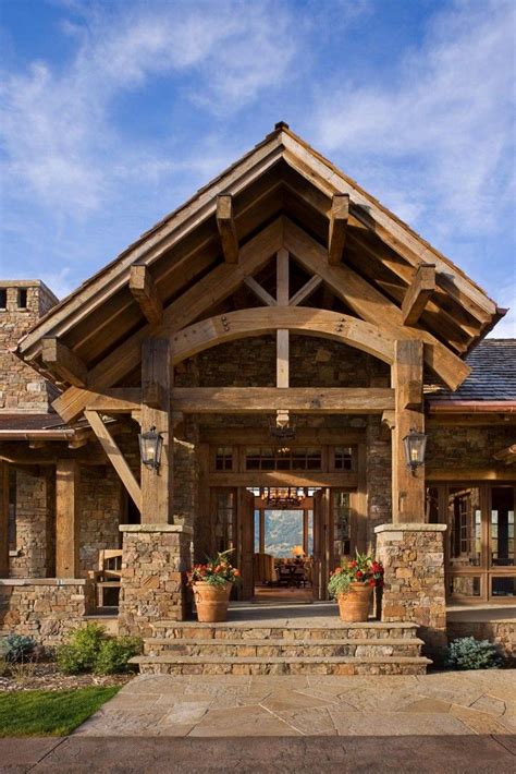 Rustic Elegance In Montana Mountain Home Exterior House Entrance