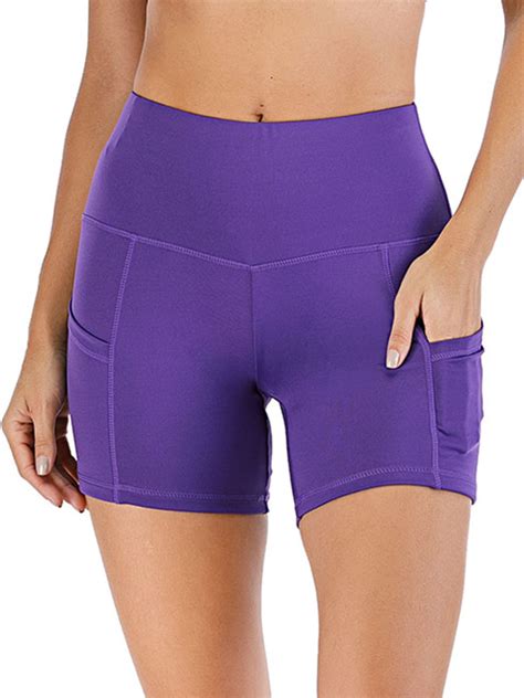 High Waist Yoga Shorts For Women With Side Pockets Tummy Control Running Workout Shorts Pants