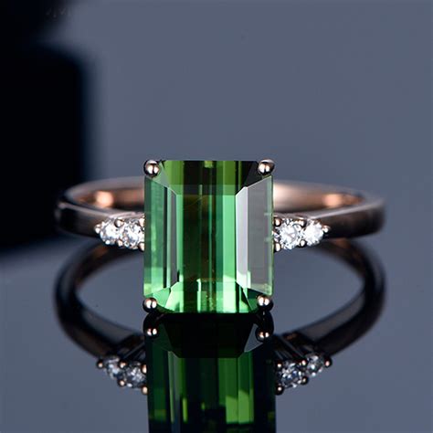 Amazing Natural Green Tourmaline Ring 14k Gold Inlaid With Etsy Uk