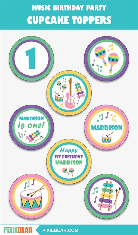 Music Birthday Cupcake Toppers Printable Music Party Cupcake Etsy