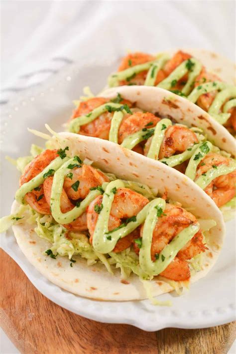 Spicy Shrimp Tacos With Avocado Crema Sweet Pea S Kitchen