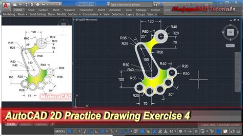 Autocad 2d Practice Drawing Exercise 4 Basic Tutorial Youtube