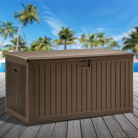 Brown Xxl 230 Gallon Plastic Deck Storage Container Box Outdoor For