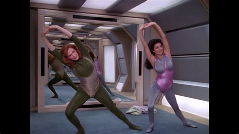 Beverly Crusher Deanna Troi Workout Gif Deanna Troi And Beverly Crusher Exercising In Tights