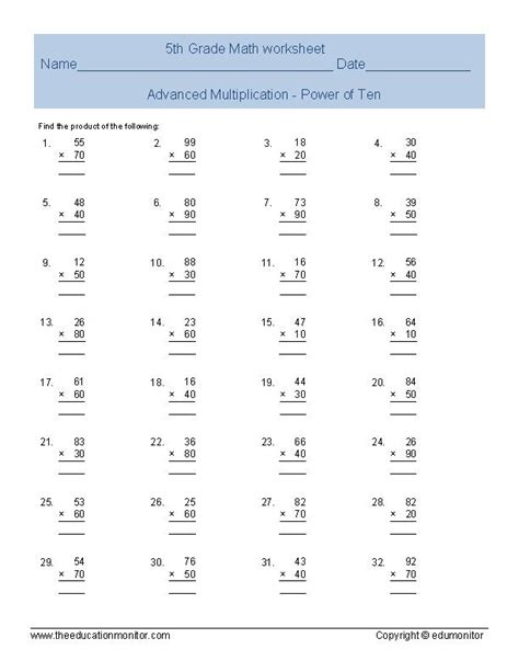Multiplication Worksheet For 5th Grade