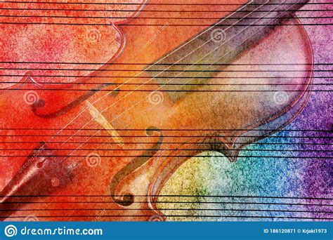 Vintage Violin Background Melody Concept Old Music Sheet In Colorful