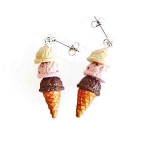 Pastel Pink Ice Cream Cone Earring Boho Dainty Cute Jewelry Etsy