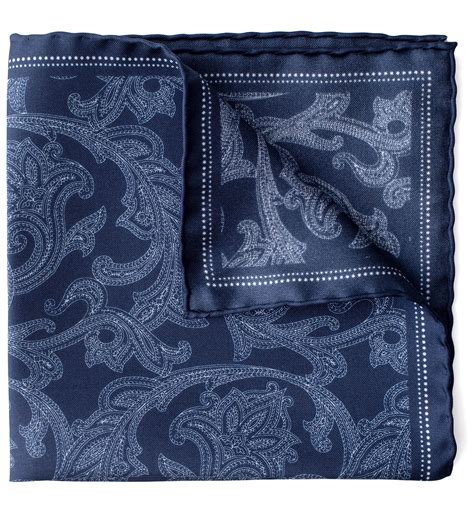 Navy Paisley Silk Pocket Square By Proper Cloth