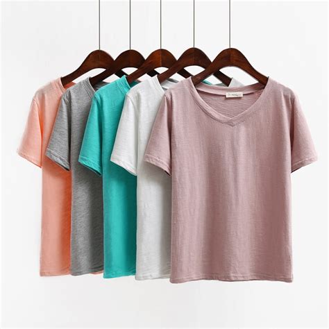 100 Combed Cotton Pure Cotton Shirts Tee Shirt Femme Solid Color 2016