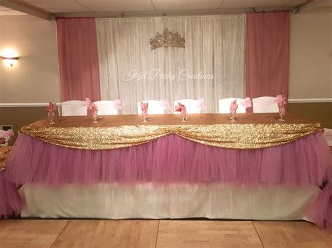 Quinceañera Main Table decor dusty rose and gold tutu Table skirt