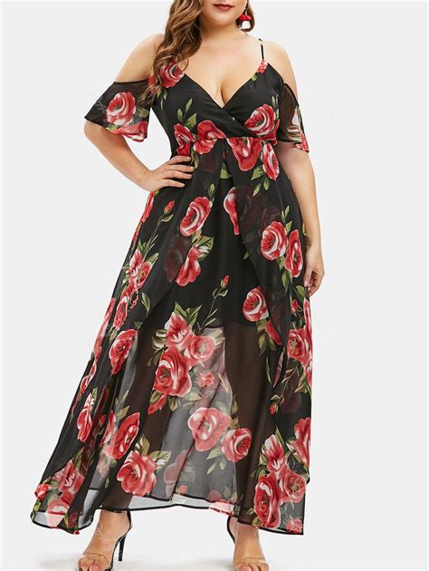 Off Plus Size Open Shoulder Floral Maxi Dress Rosegal